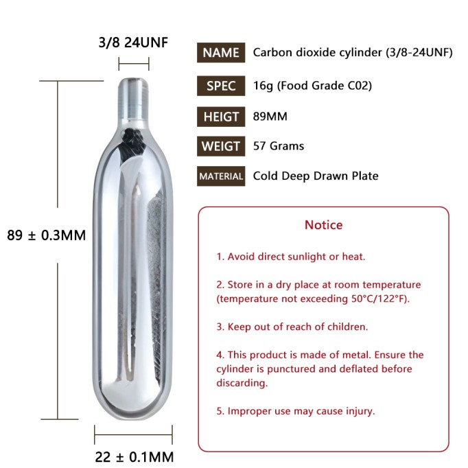 Co2 Food Grade Carbon Dioxide Gas Cylinder 16g Small Cylinder Outdoor Camping Pneumatic Coffee Machine Special Accessories 10 Sticks